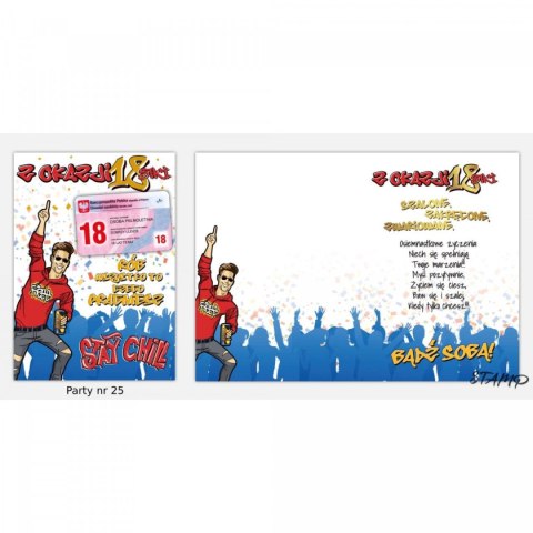 Kartka składana B6 PARTY Urodzinowy dla chłopaka 18 lat Ev-corp (STKP-024)