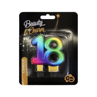Świeczka urodzinowa cyfra 18 urodziny, galaxy tęczowa 7,5 cm Godan (SF-S18G)