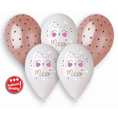 Balon gumowy kotek 13 cal, 5 sztuk pastelowy 5 szt mix 330mm 13cal Godan (GMS120/KOT)
