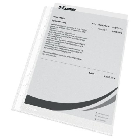 Koszulki na dokumenty A5 kolor: przezroczysty typu U 43 mic. Esselte (23782)