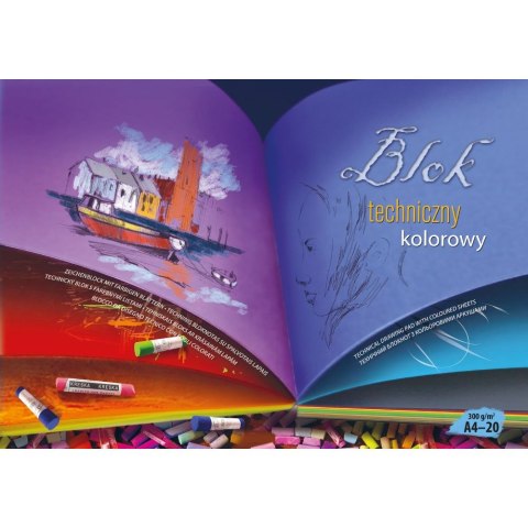 Blok techniczny z kol.kartkami A4 mix 300g 20k Kreska