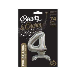 Balon gumowy Beauty&Charm cyfra stojąca srebrna srebrna 30cal Godan (BC-ASS4)