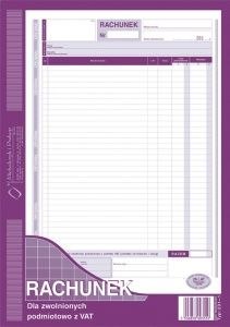 Druk samokopiujący A4 rachunek dla zwolnionych podmiotowo z VAT 80k. Michalczyk i Prokop (231-1)