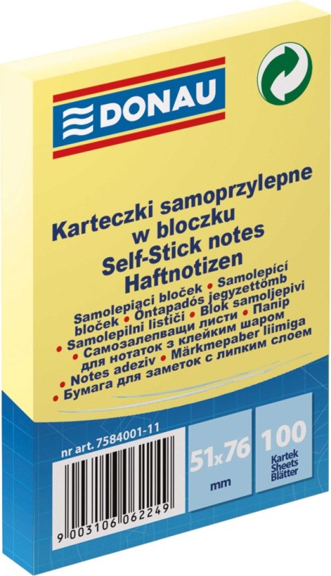 Notes samoprzylepny (karteczki) żółta 100k [mm:] 51x76 Donau (7584001-11)