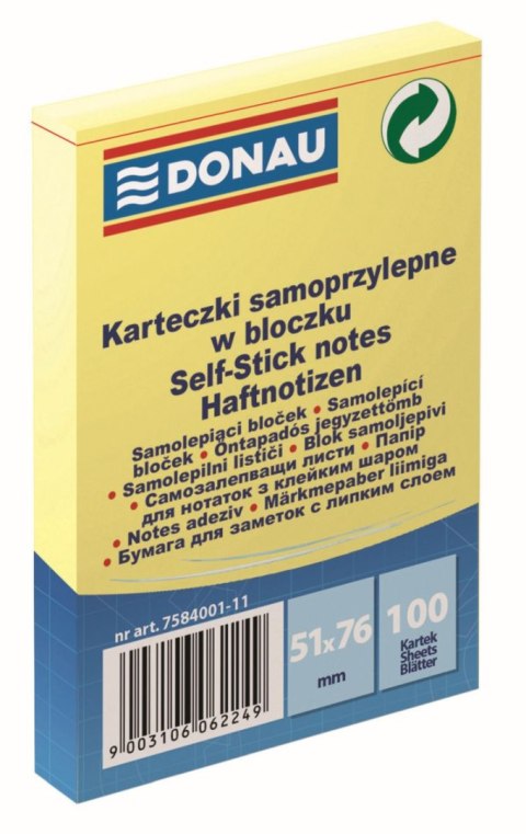 Notes samoprzylepny (karteczki) żółta 100k [mm:] 51x76 Donau (7584001-11)