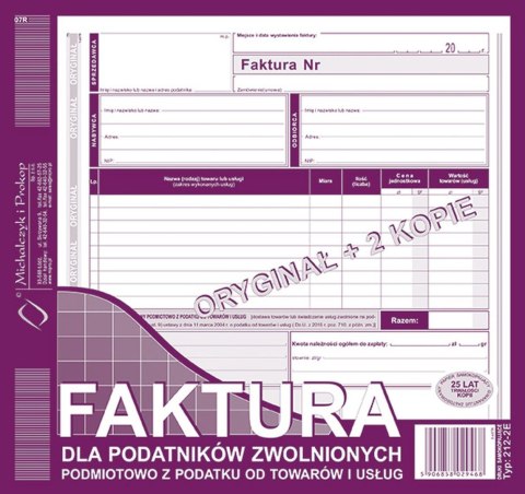 Druk samokopiujący 2/3 A4 S o/2k faktura VAT 81k. (212-2E)