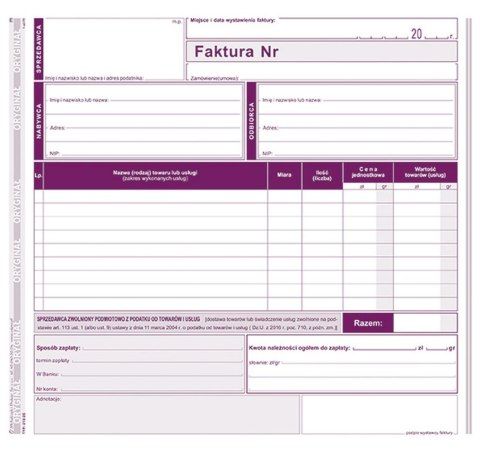 Druk samokopiujący 2/3 A4 S o/2k faktura VAT 81k. (212-2E)