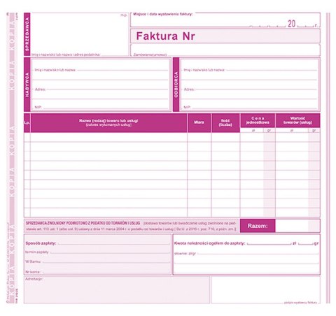 Druk samokopiujący 2/3 A4 S o/2k faktura VAT 81k. (212-2E)