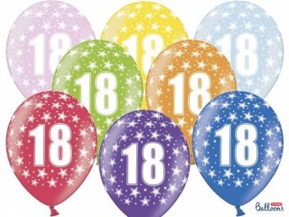 Balon gumowy gumowy 18 urodziny, mix kolorów 30 cm/6 sztuk mix 300mm Partydeco (SB14M-018-000-6)