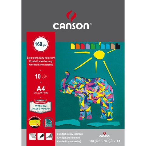 Blok techniczny kolorowy A4 mix 160g 10k [mm:] 210x297 Canson (400075209)