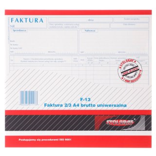 Druk samokopiujący 2/3 A4 faktura VAT 2/3 A4 brutto uniwersalna 100k. Stolgraf (F13)
