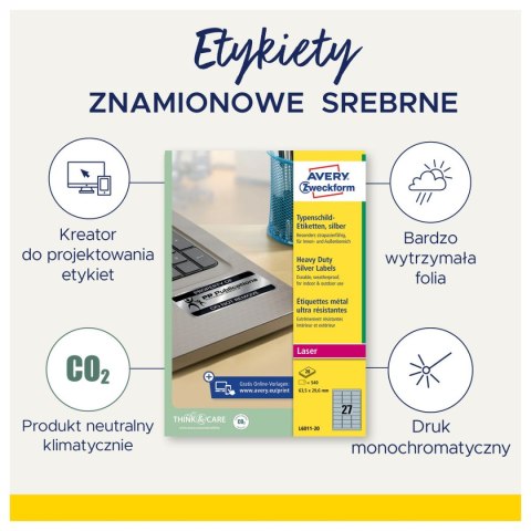 Etykieta do oznaczania srebrna [mm:] 210x297